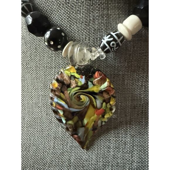 Handblown Art Glass Bead Pendant Statement Necklace Art To Wear Artisan - Picture 2 of 7